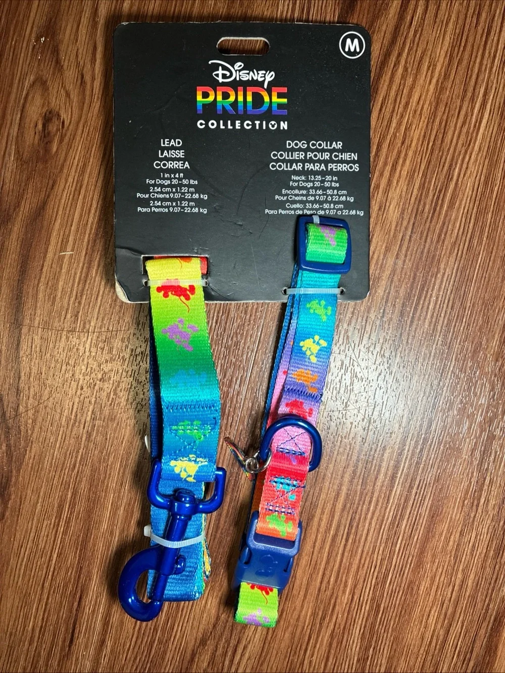 Disney Pride Collection Rainbow Green Blue Dog Collar & Lead Set